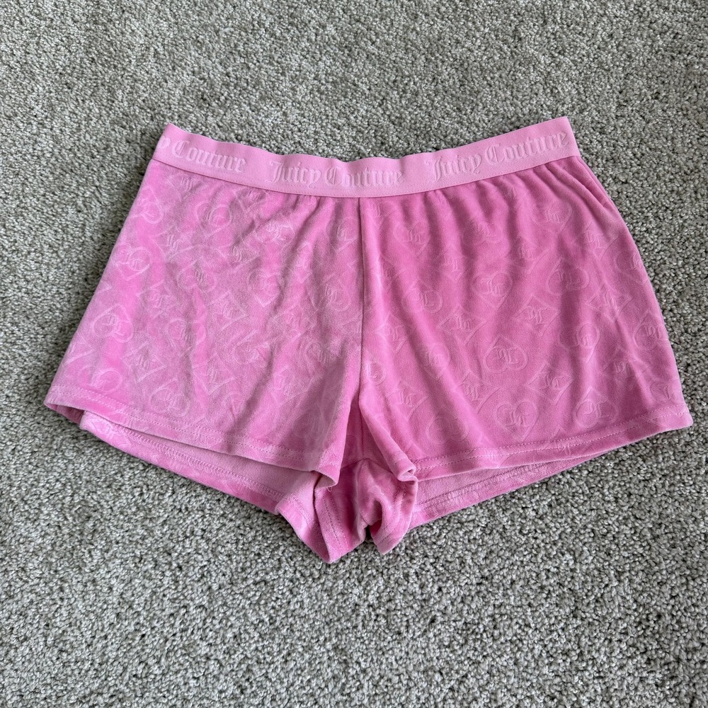 Juicy Couture Shorts Womens Lg Pink Velour Logo Lounge Sleepwear Elastic Waist